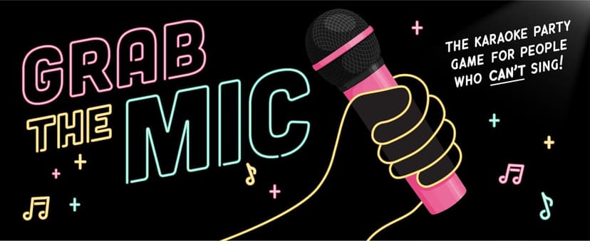 Lucky Egg Official Grab The Mic – Family Karaoke Board Game w/Foam Mic, 8+ Ages, 2-10 Players - Games for Bad Singers w/ 230 Lyrics (115 Cards)
