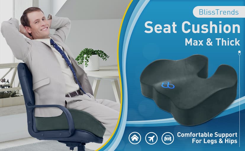 BlissTrends Seat Cushion,5.2in Thick Memory Foam Cushions for Office Chair, Car Seat, Airplane, Relieving Pressure Tailbone Sciatica Back Pain for Long Sitting Office Workers, Car Drivers DarkGreen