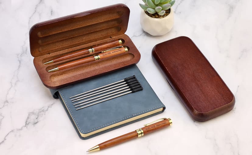 Luxury Wooden Pen Set Thank You Gifts for Women Men Friends Cool Teacher Boss Appreciation Gift for Female Coworkers Nice Engraved Pens Gifts Office Business Pens Work Employee Gratitude Gift