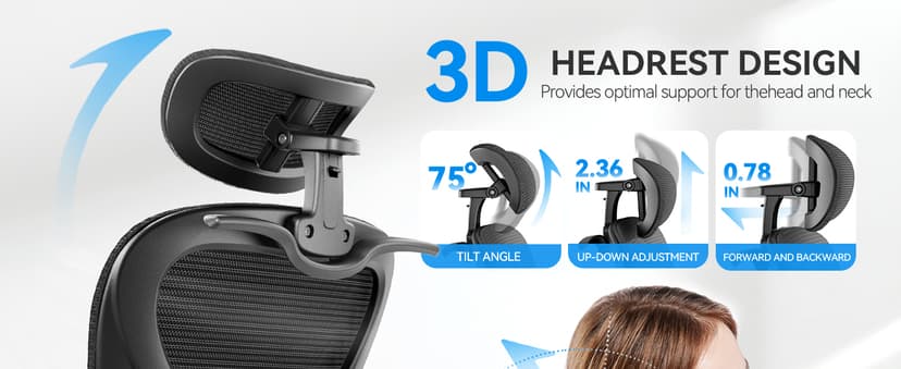 Freepub Ergonomic Office Chair with Headrest 3D, Mesh Office Desk Chair with Adjustable Lumbar Support, Computer Chair with Flip up Armrests, 350LBS Capacity - Design for Home/Offices - Black