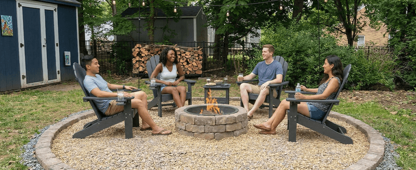 LUE BONA HDPS Adirondack Chairs Set of 4, Long-Lasting All-Season Outdoor Patio Chairs, Hidden Cup Holder, 350 LBS, Black