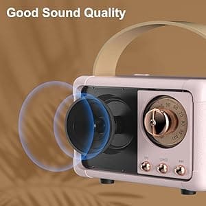 Retro Bluetooth Speaker, Portable Wireless Speaker with Crystal Clear Stereo Sound Rich Bass, Best Birthday Gifts Ideas for Women Teenage (Pink)