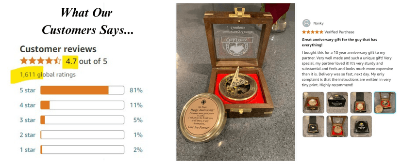 OakiWay Anniversary Sundial Compass Gift for Him or Her - Unique Gift Ideas for Husband or Wife, Men Wedding Anniversary 50th 40th 25th 20th Year Celebration, Gift Card Included