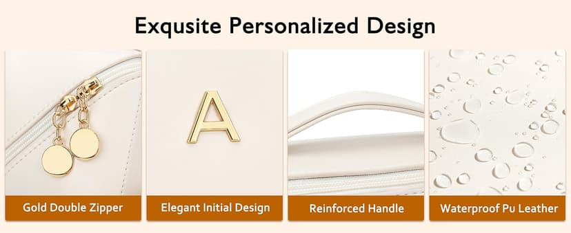 Waterproof PU Leather, Open Flat Design Cosmetic Bag, Multiple Compartments Travel Toiletry Bag (Pink, A) Initial Makeup Bag Personalized Gift for Women Teen Girls B0F26C313Y