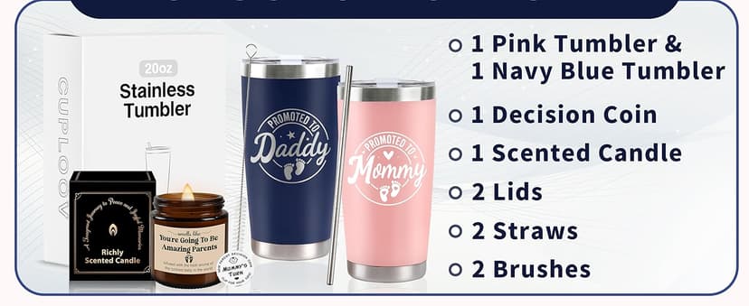 Pregnancy Gifts for New Parents, Mommy and Daddy 20Oz Tumbler Set, Cool Gifts Set Ideas for Couples,First Time Moms Dad to Be, New Parents on Mother's Day Father's Day Christmas Gift(Pink & Navy Blue)