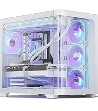 darkFlash Full-Tower ATX Gaming PC Case, Back Plug-in Motherboard, Vertical GPU Mounting, Dual-Chamber, Panoramic Glass, Up to 2 x 360mm Radiators, RTX 40 Compatible(DY470) (1 PWM ARGB Fans, White)