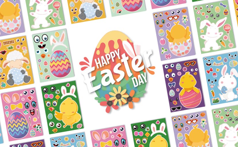 OHOME Easter Basket Stuffers for Kids - DIY Happy Egg Bunny Sticker Crafts Stickers for Toddlers,Kids Easter Gifts Decor Treats Games Toys Activities Party Favor Supplies(24 Sheets) B0CQ2MRY7Z