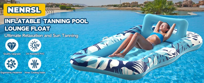 Pool Floats Adult,76" x 48" XL Inflatable Tanning Pool Lounger Float with Pillow,4 in 1 Suntan Tub Sunbathing Raft Floatie Water-Filled Mattress Kids Pool Ball Pit,Perfect for Lake River Party & Relax