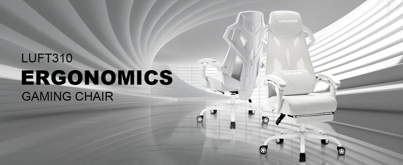 GTPLAYER Gaming Chair, Computer Chair with Mesh Back, Ergonomic Game Chair with Footrest, Reclining Game Chair with Adjustable Headrest and Lumbar Support for Gaming and Office (White)