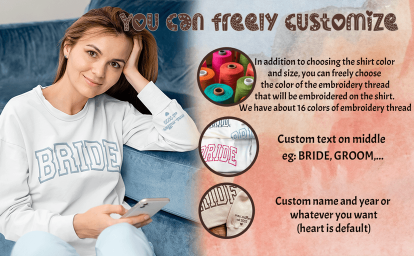 Personalized Embroidered Bride Sweatshirt, Custom Mrs. Last Name, Wedding Gifts For Bride, Bridal Shower, Bachelorette Party Gifts, Engagement Engaged Gift