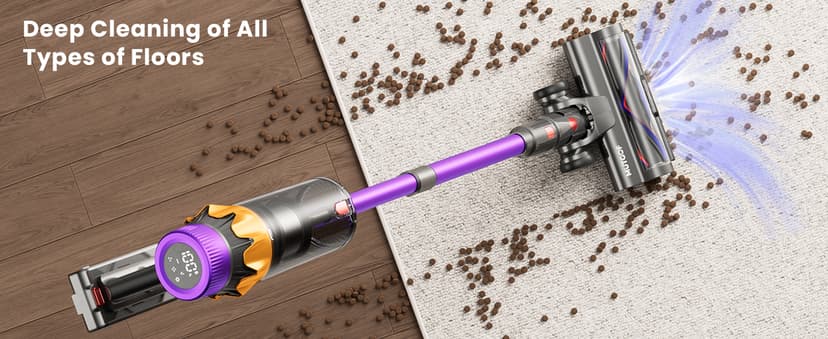 Cordless Vacuum Cleaner, 600W 50KPA 70 Mins Vacuum Cleaners for Home, Self-Standing Cordless Vacuum with Charging Dock Station, LED Display, Upgraded Anti-Tangle Stick Vacuum for Pet Hair/Carpet/Floor