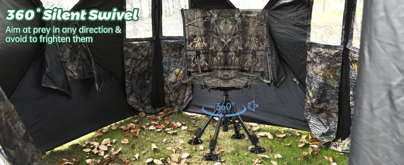Tangkula Hunting Chair, 360 Degree Silent Swivel Blind Chair with 4 Adjustable Legs, Foot Pads & Armrests, Portable Folding Hunting Chairs for Blinds, Fishing, Camping