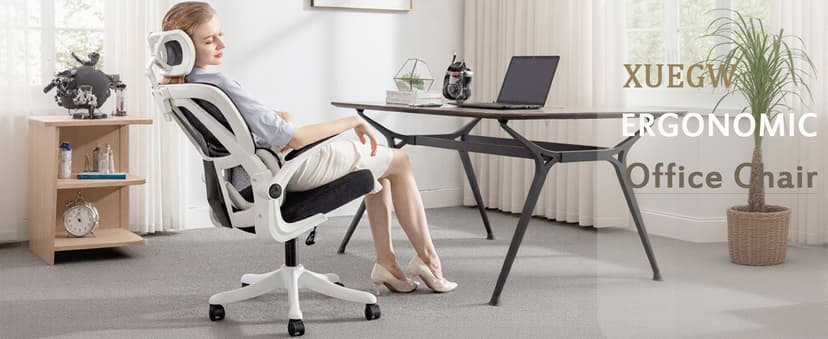 Ergonomic Office Chair Computer Desk Chairs with Flip-up Armrests and Lumbar Support, High Back Mesh Gaming Chairs Rolling Work Swivel Task Chairs with Adjustable Headrest