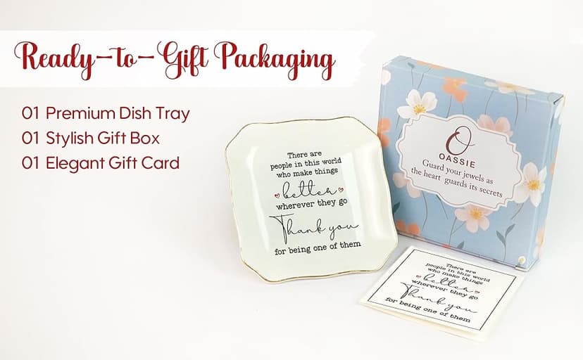 OASSIE Thank You Gifts for Women - 4"x4" Ceramic Jewelry Dish Tray - Birthday Appreciation Inspirational Gifts for Women Coworker Teacher Friends Employee