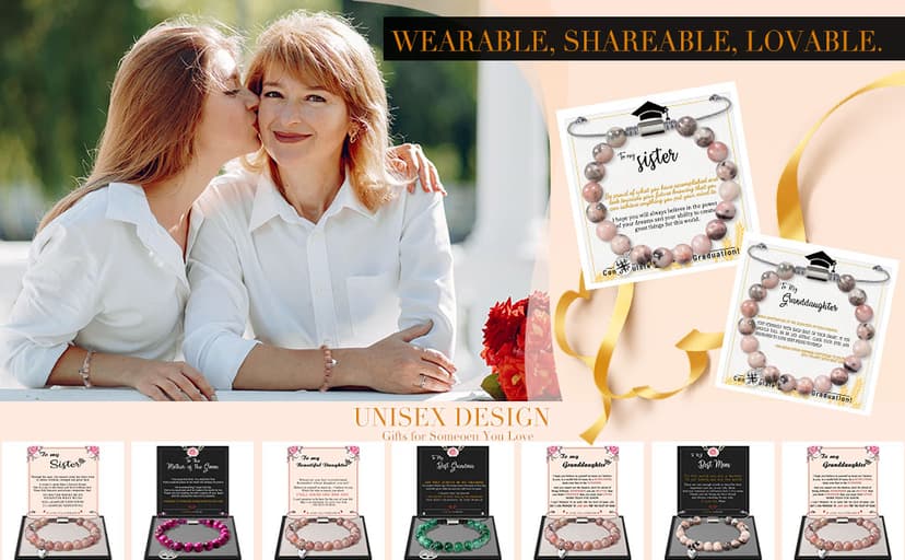 Stocking Stuffers for Teens, Christmas Gifts for Mom from Daughter Beaded Bracelets for Women Teen Girl Gifts Adjustable Charm Link Bead Birthday Graduation Gift for Her Girlfriend Sister