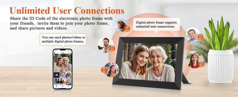 BIGASUO 10.1 Inch WiFi Digital Picture Frame, IPS HD Touch Screen Cloud Smart Photo Frames with Built-in 32GB Memory, Wall Mountable, Auto-Rotate, Share Photos Instantly from Anywhere