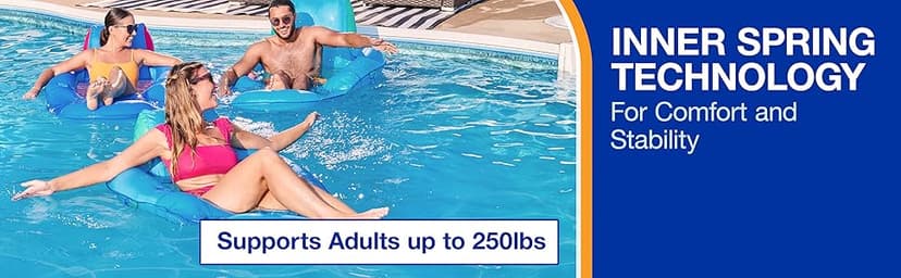 SwimWays Spring Float Premium Recliner Pool Lounger, Inflatable Pool Floats Adult with Fast Inflation for Ages 15 & Up, Sky Blue