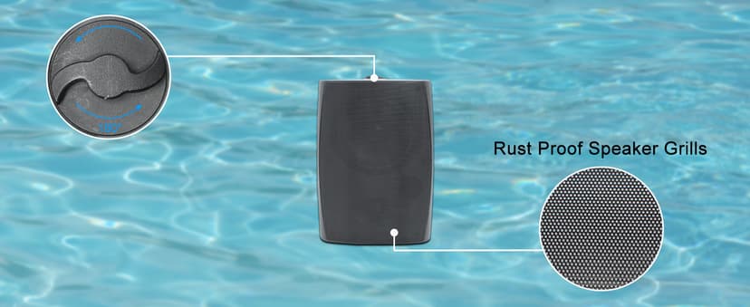 Herdio 6.5 Inch 800W Outdoor Bluetooth Speakers Wired Waterproof with Multifunctional Amplifier, Wall Mount Speaker for Patio Home Poolside Deck Backyard(2 Pairs,Black)