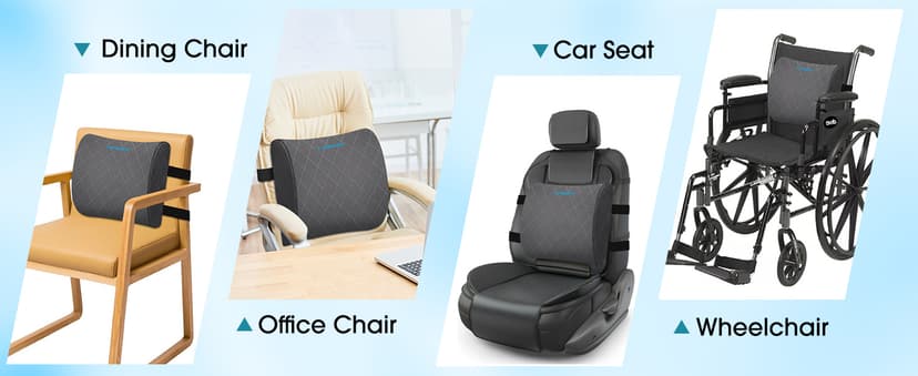 Lumbar Support Pillow for Office Chair Back Support Lumbar Pillow for Car, Gaming, Office Chair - Improve Sitting Posture & Back Pain Relief, Memory Foam, Adjustable Straps, Grey