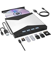 7 in 1 External DVD Drive, External CD/DVD Drive for Laptop USB 3.0 & Type-C, Portable CD/DVD +/-RW Disk Drive, CD/DVD Burner CD ROM External Drive for Laptop Desktop PC Windows 10/11 XP Mac Linux