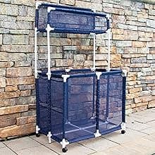 Essentially Yours Pool Storage Equipment Organizer Holder - Noodles, Toys, Balls and Floats Mesh Rolling Double Decker Bin, Large with Noodle Holder, (35.3" W x 23" L x 59.4" H), Brown Style 561935