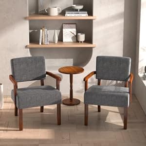 FAGAGA Accent Chair Set of 2 with Table, Living Room Chairs with Soft Seat and Armrests for Living Room Bedroom Reading Room Waiting Room, Grey (AC01)