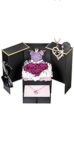 ADDWel Meaningful Gifts for Mom from Daughter Son, Preserved Purple Rose Gift Box with MOM Necklace, I Love You Necklace in 100 Languages, Mother’s Day Birthday Gifts for Mom B0BZ7SWYTH