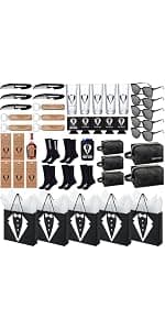 60Pcs Groomsmen Gifts Groomsmen Proposal Box with Shot Glasses Socks Sunglasses PU Leather Toiletry Bag Bottle Opener Can Cooler Groomsman Gifts for Wedding Groomsmen Best Man Gift (60, Brown)