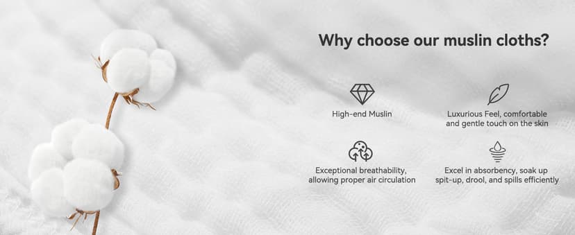 Synrroe Burp Cloths Large, Muslin Burp Cloths for Baby, Extra Absorbent and Soft, 6 Layers 20 by 10 Inches 100% Cotton (White Large 4 Pack)