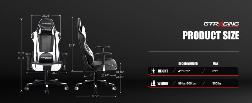 GTRACING Gaming Chair Racing Office Computer Ergonomic Video Game Chair Backrest and Seat Height Adjustable Swivel Recliner with Headrest and Lumbar Pillow Esports Chair (White)