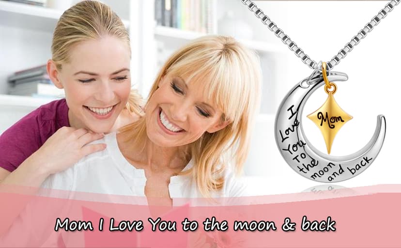 POWER WING Mom Necklace for Women Mom I Love You to The Moon and Back Moon Star Pendant Necklace Birthday Presents for Mom Mothers Gifts from Daughter Son