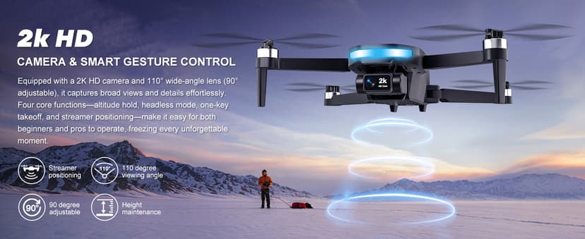 GPS Drone with EIS 2K Camera for Adults, 7.22 inch Screen on Remote Controller,FPV RC Drones with Al Track&Night Shot with Professional GPS,Auto Return Follow Me for Beginner,Long Range Transmission, 2 Batteries 64min Flight Time,Handbag Under 249g