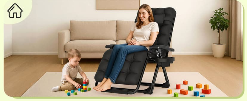 Suteck Zero Gravity Chair, Reclining Camping Lounge Chair w/Removable Cushion, Upgraded Lock and Cup Holder, Reclining Patio Chairs Folding Recliner for Indoor and Outdoor