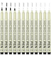 KERIFI Micro Fineliner Drawing Pens for Artists, 16 Black Fine Liner Markers, Waterproof Archival Ink Multiliner Pens, Technical Mandala Zentangle Book Accessories, Art Supplies Stuff Gifts for Adults