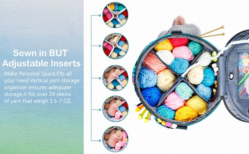 Expandable Crochet Bag - Knitting Bag Storage Organizer with Zipper Closure - Ideal Gift