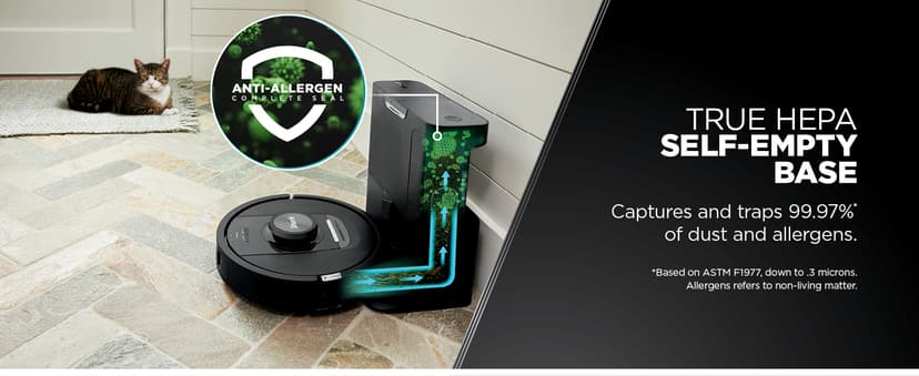 Shark PowerDetect Self-Empty Robot Vacuum with NeverStuck Technology, Auto Deep-Clean Carpets & Hardfloors, 30 Day Capacity HEPA Bagless Base, for Pet Hair, WiFi Black, AV2820S