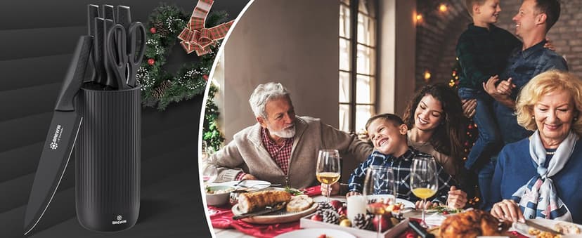 Knife Set, Brewin Kitchen Knife Set, Knives Set for Kitchen, Universal Knife Block, Utility Knife Block Set, New Home Essentials, Apartment Essentials, Dishwasher Safe