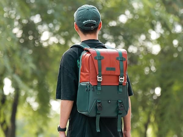 K&F CONCEPT 20L Camera Case for Photographers Large Capacity PU Leather Camera Bags with Raincover, 15.6 Inch Laptop Compartment for Camera Drone Bags