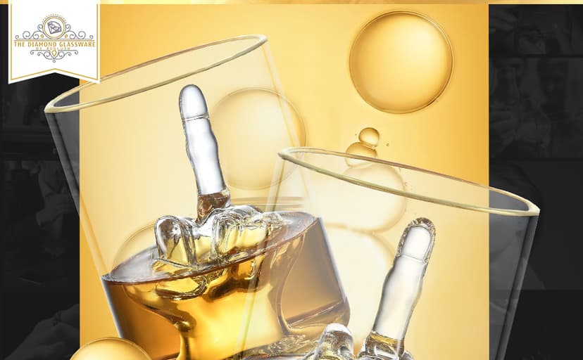 Middle Finger Funny Whiskey Glass – Premium Up Yours Funny Glass for Whiskey, Liquor – Luxurious Gold Rim – Home Bar Accessories Ideal for Man Cave, Fun Gag Gift Patent-Pending