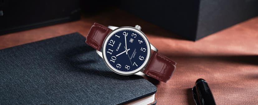 Kakabi Watch for Men, Easy Reader Unisex Analog Quartz Waterproof Wristwatch with Date and Leather Band, Casual Simple Fashion Mens Watches Gift