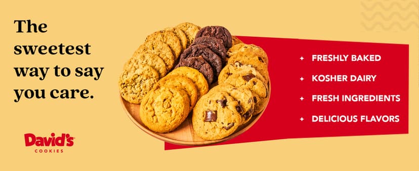 David’s Cookies Gourmet Assorted Cookies and Brownies Gift Basket - 12 x 1.5oz fresh baked cookies and 10 x 2oz individually wrapped brownies - Great for Sharing, Ideal Gift for All Special Occasions