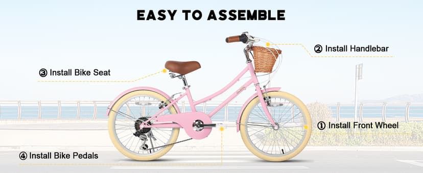 Glerc 20 24 26 Inch Beach Cruiser Bike, 6-Speed Hybrid City Bicycle for Girls Youth and Over 6 Years Old, Missy Bike with Wicker Basket & Lightweight, Multiple Colors