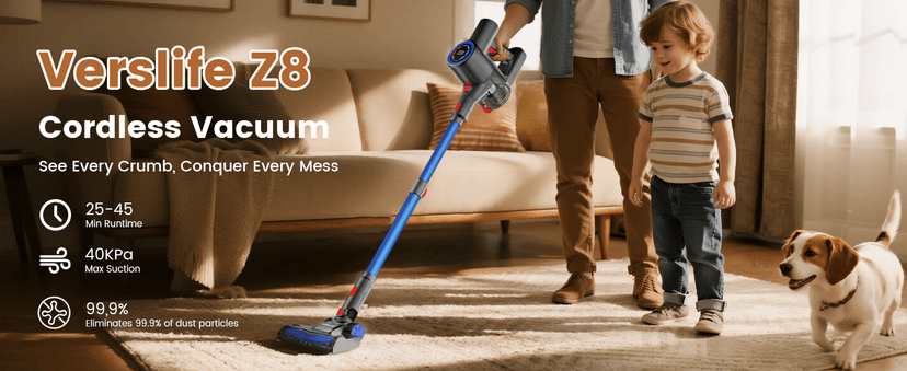 VersLife Z8 Cordless Vacuum Cleaner, 40kPa/500W Power Suction, LED Display, 6-in-1 Lightweight Stick Vacuum with Green LED Light, 6-Stages Filtration, Self-Standing for Pet Hair Hard Floor Carpet