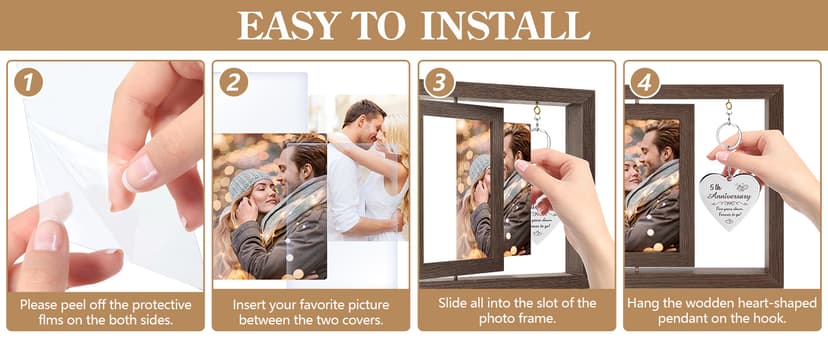 5 Year Aniversario Gift for Her 5yr Anniversary Picture Frame Wood Gifts for 5th Anniversary Wedding Photo Frames Gift for Wife 5 Year Anniversary Decorations for Couple Wedding Anniversary