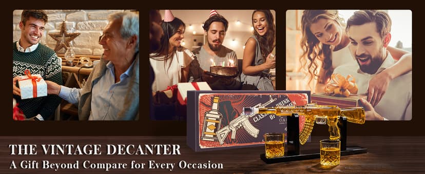 Whiskey Decanter AK47 Set with 2 Whiskey Glasses, Gifts for Men Dad Stocking Stuffers, Unique Christmas Anniversary Birthday Gift for Him Husband, Cool Presents liquor dispenser for Home Bar