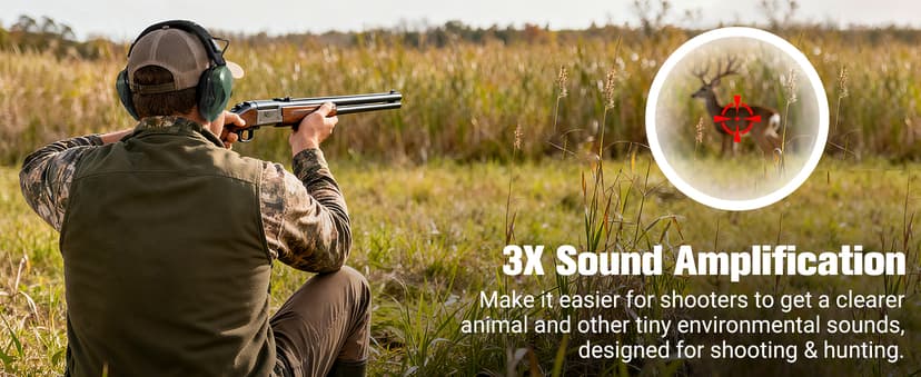 PYBBO Shooting Ear Protection with Gel Ear Pads, NRR 23dB Active Noise Reduction & 3X Sound Amplification Gun Range Earmuffs