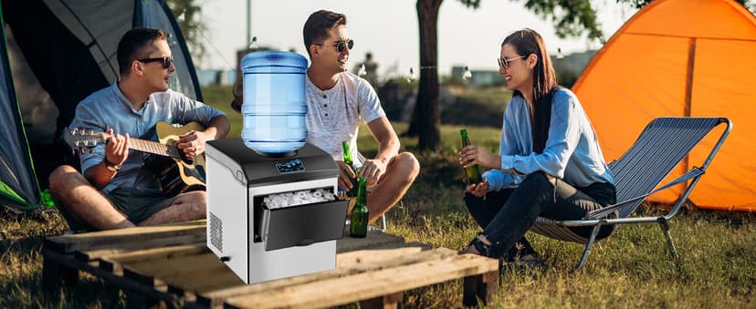 ARLIME Ice Maker with Water Dispenser, 2 in 1 Countertop Ice Maker with 5 lbs Storage Basket, 2 Ways to Add Water, 48 Pounds in 24 Hours, Water Cooler for 5 Gallon Bottle, Perfect for Home Office