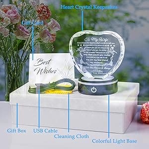 YWHL Gifts for Wife with Colorful LED Base Romantic Wedding Anniversary I Love You Gifts for Her Best Wife Birthday Gift Ideas to My Wife Crystal Keepsakes Presents from Husband