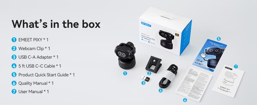 EMEET PIXY Dual-Camera AI-Powered PTZ Camera 4K, AI Tracking, PDAF&AI Autofocus 0.2s, 1/2.55'' Sony Sensor, 3 Mics, Presets, Gesture Control, 4K Webcam for Streaming and OBS/Twitch/Switch 2 Compatible