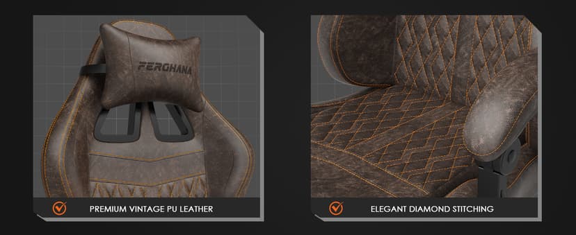 Ferghana Vintage PU Leather Gaming Chair, High Back Gamer Chair with Massage, Ergonomic Computer Office Chair with Footrest for Adults, Racing Style Reclining Video Game Chair Chestnut Brown